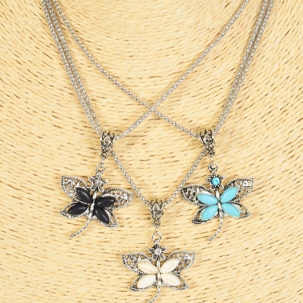 Necklace Silver Chain Dragonfly Semiprecious Stone